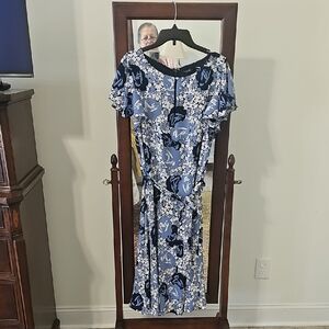 Polo by Ralph Lauren Blue Floral Midi Dress
